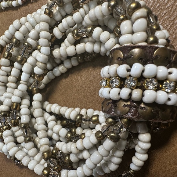 multi strand, beaded necklace, silver gold, with matching bracele - Picture 10 of 17